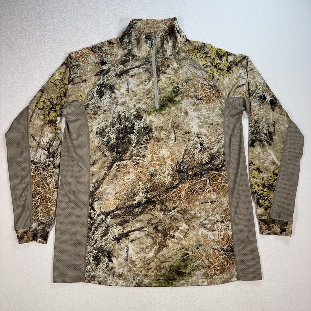 Cabela's Zonz Western 1/4 Zip‎ Men's XL Beige Camo SuperTec Medalist Perforated